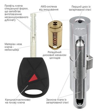 Цилиндр ABLOY NOVEL MOD 124 мм ( 52,5x71,5T ) Ключ-Тумблер 3KEY CY323 CAM30 Хром матовый / Хром матовый ABL7000021103 фото