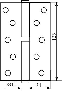 Завіса дверна Fuxia 125 * 3 * 2,5 (1 підшипник, сталь) матова антична латунь (права) (25831) 25831 фото