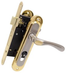 Комплект для входной двери Bruno (ручка на планке 55910К6+замок 968-45 без цилиндра) мат никель /золото (36760) 36760 фото
