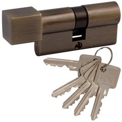 Циліндр дверний RDA 35/35 мм, англійський ключ/квадратний поворотник 70 мм, 5 ключів, антична латунь 60101 фото