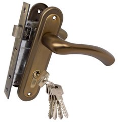 Комплект для вхідних дверей RDA Siena (ручка на планці Siena під ключ + замок 1025 + циліндр 60мм + 3 ключа) кави (36114) 36114 фото