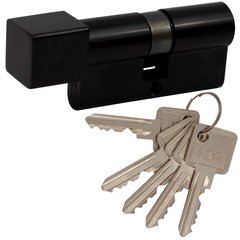 Циліндр дверний RDA 35/35 мм, англійський ключ/квадратний поворотник 70 мм, 5 ключів, чорний 59894 фото