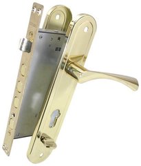 Комплект для вхідних дверей Bruno BR-80 (ручка на планці + механізм) полірована латунь лівий (33098) 33098 фото