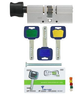 Циліндр MUL-T-LOCK MT5+ XP 90 мм (40x50T) Ключ-Тумблер 3KEY CAM30 Нікель сатин / Чорна фарба MTL7000021421 фото