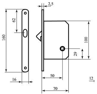 Механизм с ответной планкой для раздвижных дверей RDA 4120 SC матовый хром (36182) 36182 фото