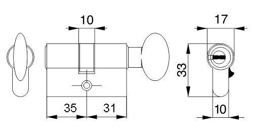 Циліндр Mgserrature 31/35 = 66mm ключ/шток L 14mm матовий нікель 5 ключів (38958) 38958 фото