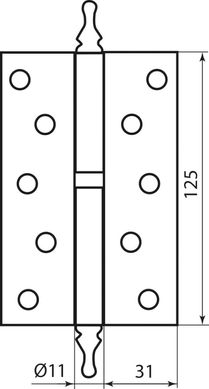 Завіса дверна Fuxia з фігурною верхівкою 125 * 2,5 (1 підшипник, сталь) матовий нікель (ліва) (12845) 12845 фото