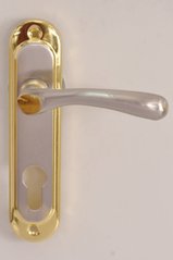 Pучки на планці під ключ Bruno 910K6 матовий нікель/золото (до механізму 1025) (32242) 32242 фото