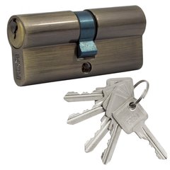 Циліндр дверний RDA 35/35 мм, англійський ключ/ключ 70 мм, 5 ключів, антична латунь 58712 фото
