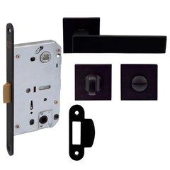 Комплект для межкомнатной двери в блистере Comit: Ручка на розетте Kubic А + дверные накладки WC + механизм WC, черный (59089) 59089 фото