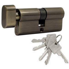 Цилиндр дверной RDA 35/35 мм, английский ключ/поворотник 70 мм, 5 ключей, античная латунь (58462) 58462 фото