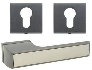 Ручки дверні Rich-Art Флет 282 R68 MSB \ MSN графіт \ матовий нікель вставка з PZ накладками Rich-Art 1060 PZ фото