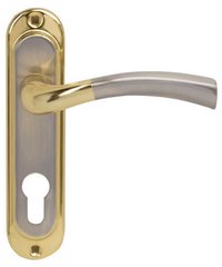 Ручка на планці під ключ BRUNO Siena матовий нікель/полірована латунь (під замок 1025) (36130) 36130 фото