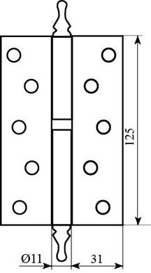 Петля дверная Fuxia с фигурной верхушкой 125*2,5 (1 подш, сталь) полированная латунь (левая) (12847) 12847 фото