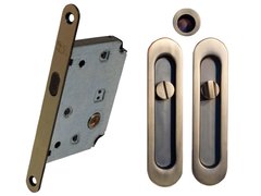 Комплект для раздвижных дверей RDA (ручка SL-155 + замок RDA с ответной планкой 4120) матовая античная латунь (24953) 24953 фото