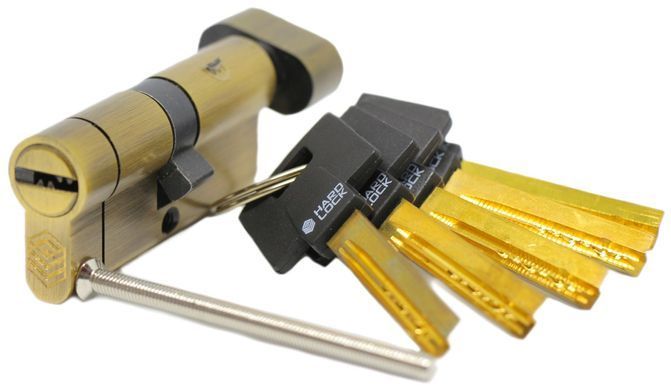 Дверной цилиндр HardLock L-серия 90мм (45х45Т) Бронза (ключ-тумблер) HL383 фото