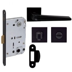 Комплект для межкомнатной двери в блистере Comit: Ручка на розетте Garda А + дверные накладки WC + механизм WC, черный (58485) 58485 фото