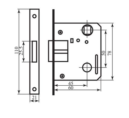 Комплект для межкомнатных дверей: Ручка на планке BRUNO 910K6 WC 50мм никель/мат никель + механизм 1250 WC никель (59146) 59146 фото