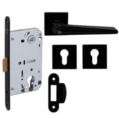 Комплект для межкомнатной двери в блистере Comit: Ручка на розетте Garda А + дверные накладки под ключ + механизм под цилиндр, черный (58487) 58487 фото