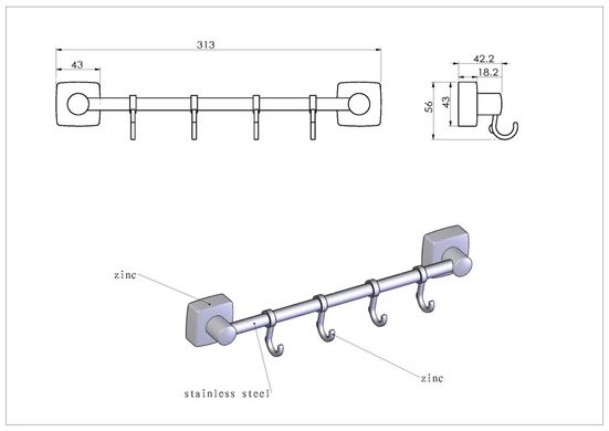 Вешалка на 4 крючка Trento Moderno, двойное крепление, хром полированный (32399) 32399 фото