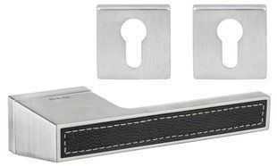 Ручки дверные Rich-Art Грейт 511 R68 MWSC \ Black матовый хром \ экокожа черная с PZ накладками Rich-Art 1779 PZ фото