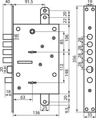 Замок для вхідних дверей 4-ригеля двосистемний Mottura 54795TSBD54 (правобічний) (2505) 2505 фото