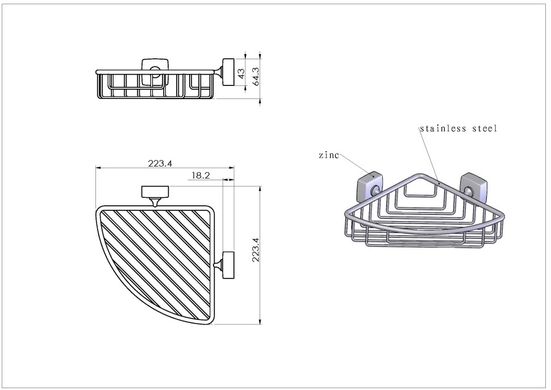 Полка-сетка Trento Moderno угловая, хром полированный (32430) 32430 фото